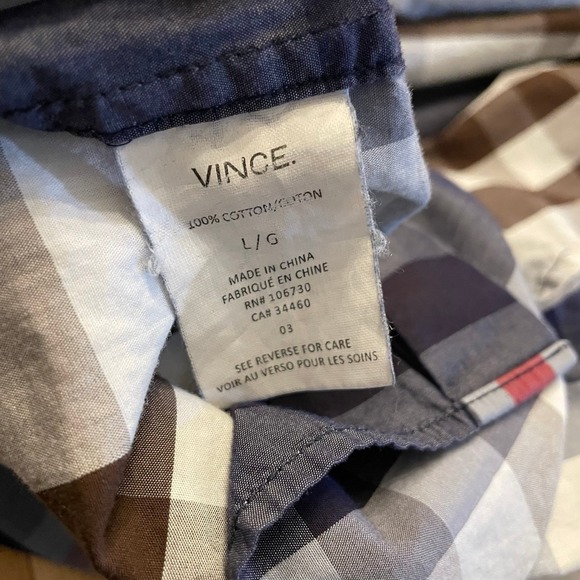 Vince Mens Size Large Plaid Button Up Long Sleeve Shirt Business Casual Preppy - Picture 6 of 6